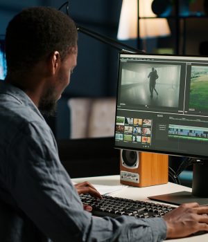 How to Start a Faceless YouTube Channel in 7 Easy Steps Before 2026 video-maker-producing-montage-with-artistic-software-color-adjustment-scaled.